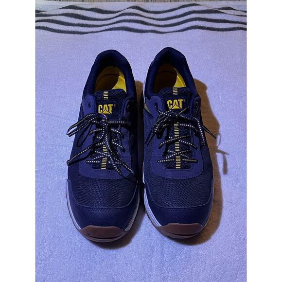 Caterpillar Men\'s Streamline 2.0 Mesh Steel Toe shoes navy with yellow accents. main image 5